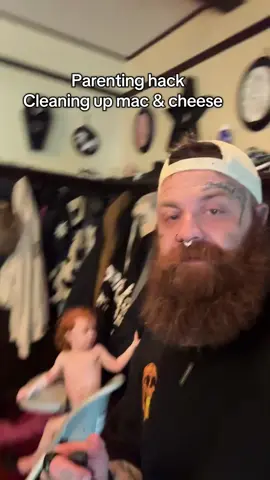A post by @ironsanctuary on TikTok caption: Parenting hack for cleaning up mac & cheese