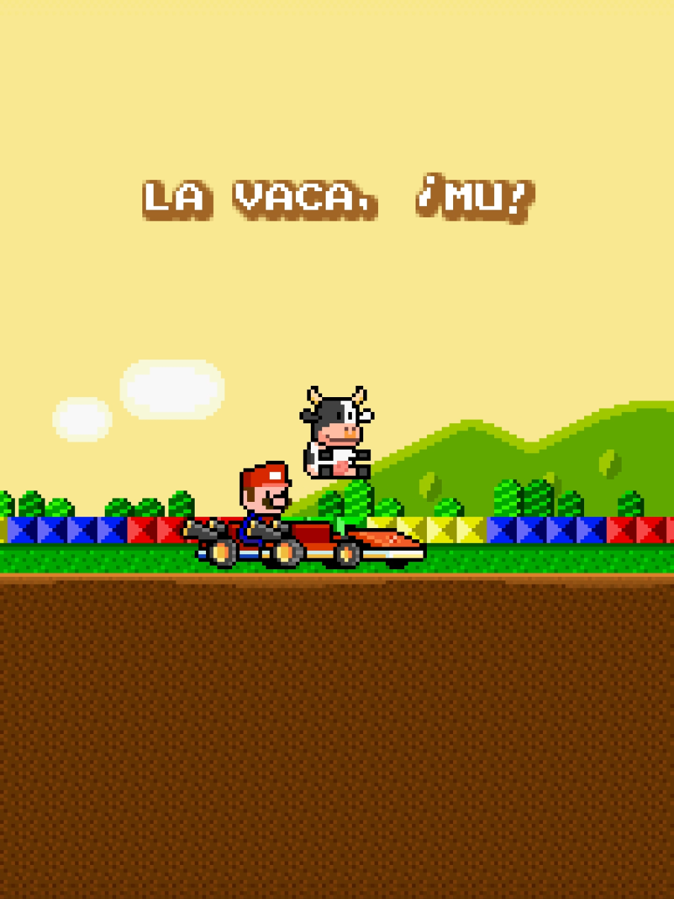 A post by @dave.xp on TikTok caption: La vaca, ¡Mu! 🐮 #malafe  #lavaca #mariokart #mariokartworld #nintendo #nintendoswitch #pixelart