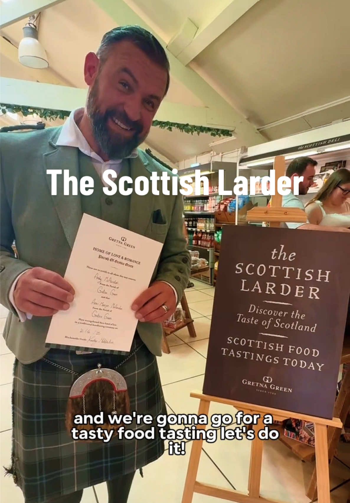 A post by @andy_highlander on TikTok caption: Tasting my way through Scotland’s finest at The Scottish Larder in Gretna Green! We couldn’t resist the free samples. You could easily spend the whole days in the larder alone! Have you tried haggis before?! @GretnaGreen1754  #ScottishLarder #GretnaGreen #TasteOfScotland #andythehighlander #scotland