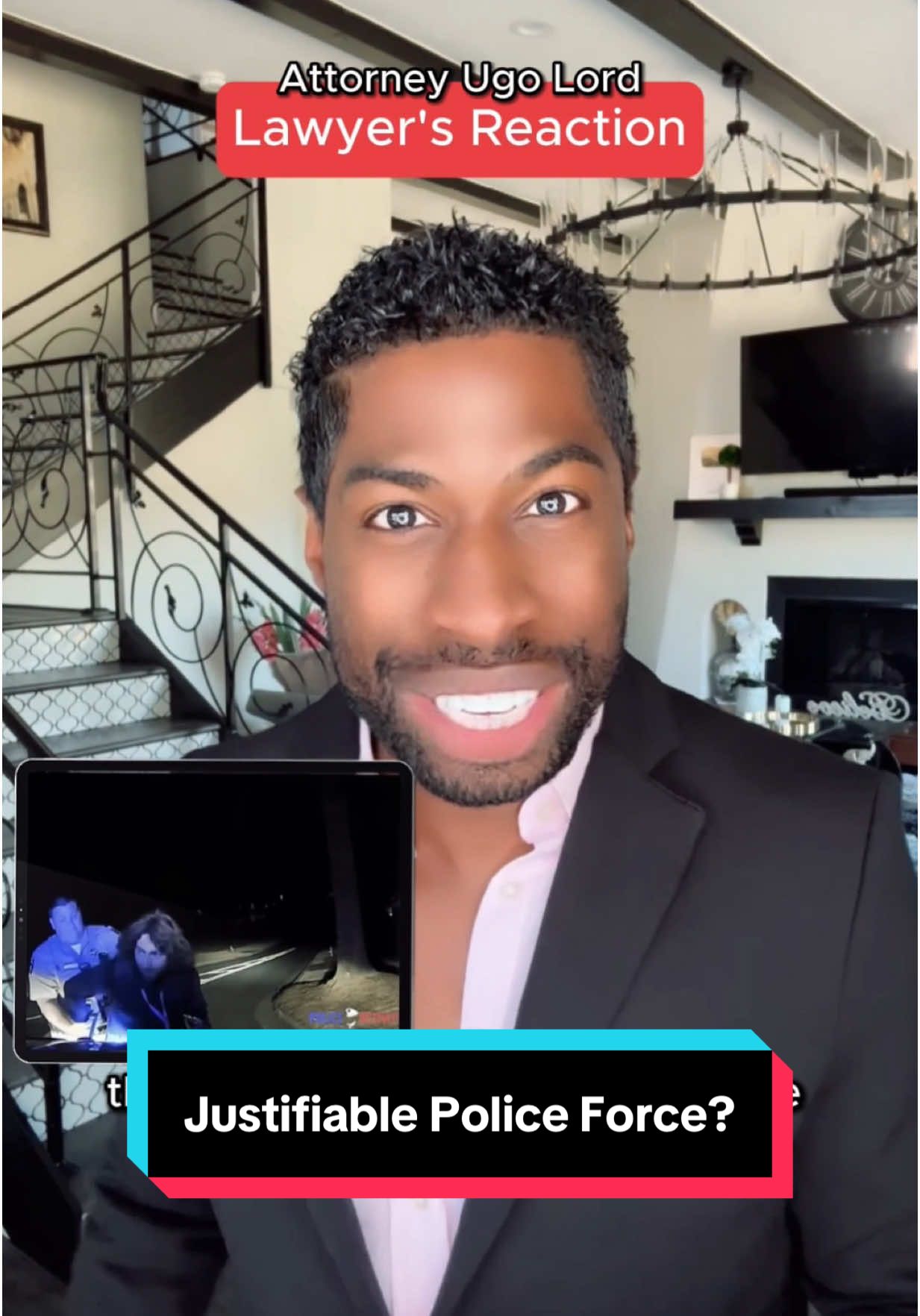 A post by @ugolord on TikTok caption: Replying to @Yes.that.is.Me Man Gets Body Slammed by #Police After Mistaken ID—Was This Justifiable Force? Attorney #UgoLord reacts! #lawyer #TikTokPartner #TikTokLearningCampaign #stitch with   @chuipedx 