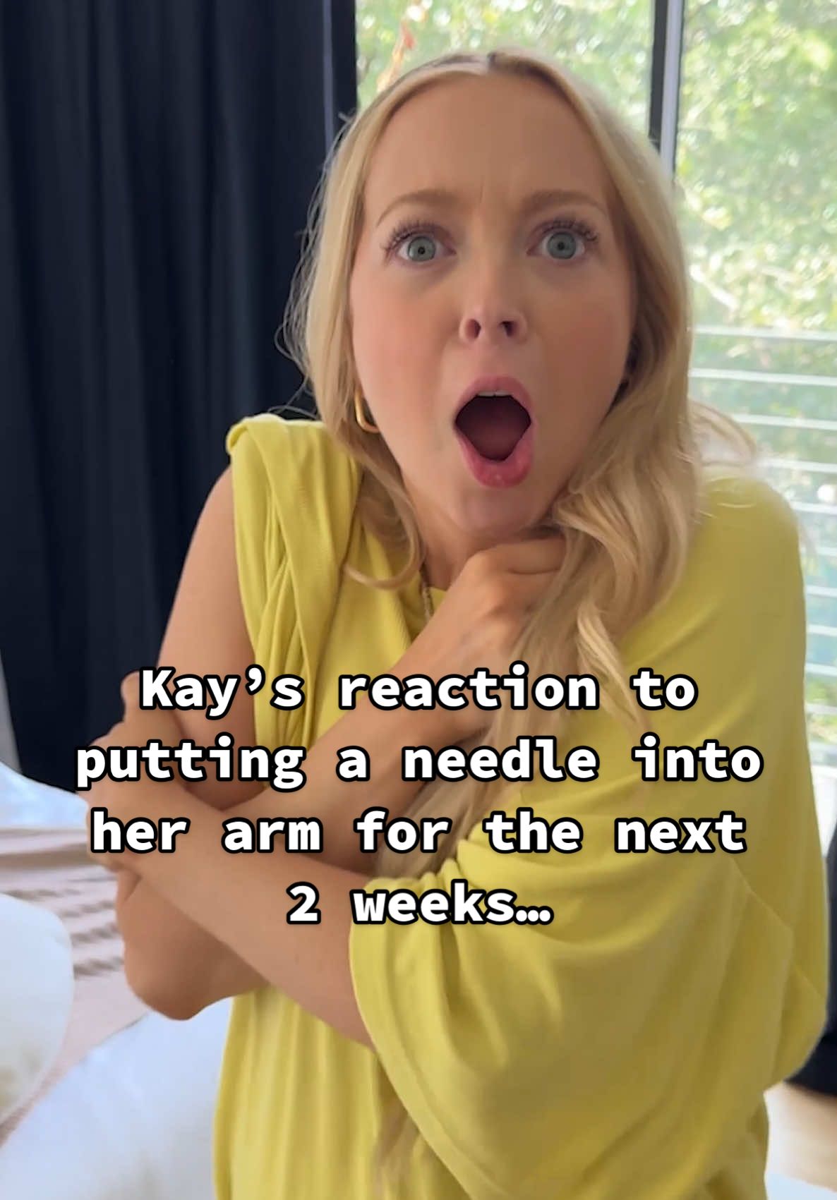 A post by @kayandtayofficial on TikTok caption: That needle was HUGE! 💉😭  backstory ::: Kay has been having issues when she eats where she feels dizzy, sometimes shakes, but always gets really tired and lethargic! Her doctor recommended wearing a monitoring device so that she can see what might be happening with her body whenever she feels that way! She’s been putting it off for almost a month because she was scared to put it on her arm, but today she finally got the courage to just do it! And this is that moment! 😂 hopefully it shows us something that we can use to help her feel better! #kayandtayofficial #couples #relationships #pregnant #postpartum 