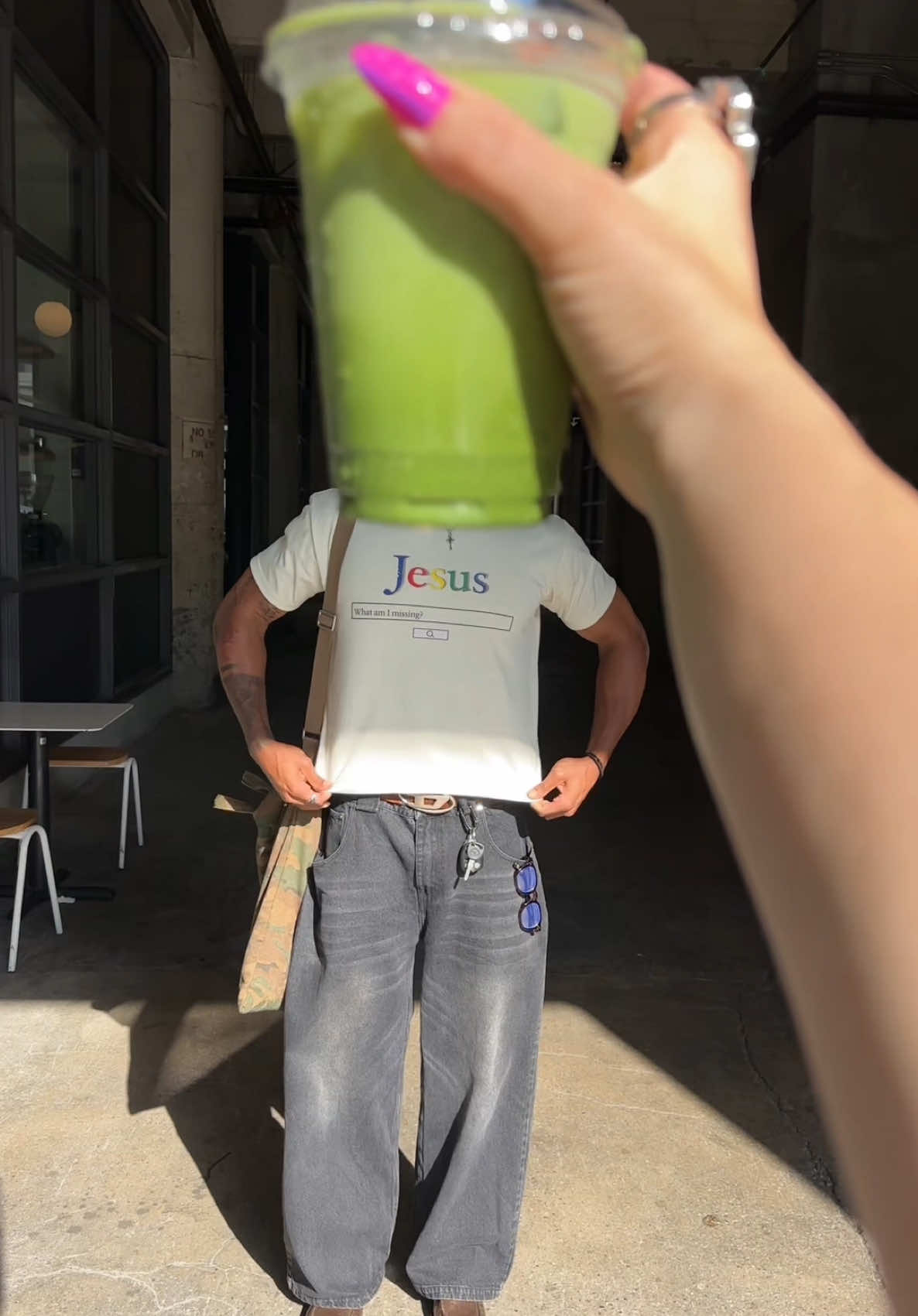 A post by @jeanvictorm on TikTok caption: Matcha run fits❤️‍🩹 Shirts from @ShopGodIsGood (link in bio)