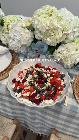 A post by @alessandrabrontsema on TikTok caption: The best fruit salad for summertime & the 4th of July! 🍉🫐 recipe inspired by @Shredhappens  #fruit #fruitsalad #summer #summertime #watermelon #blueberries #raspberry #feta #summersalad #4thofjuly #4thofjulyfood 