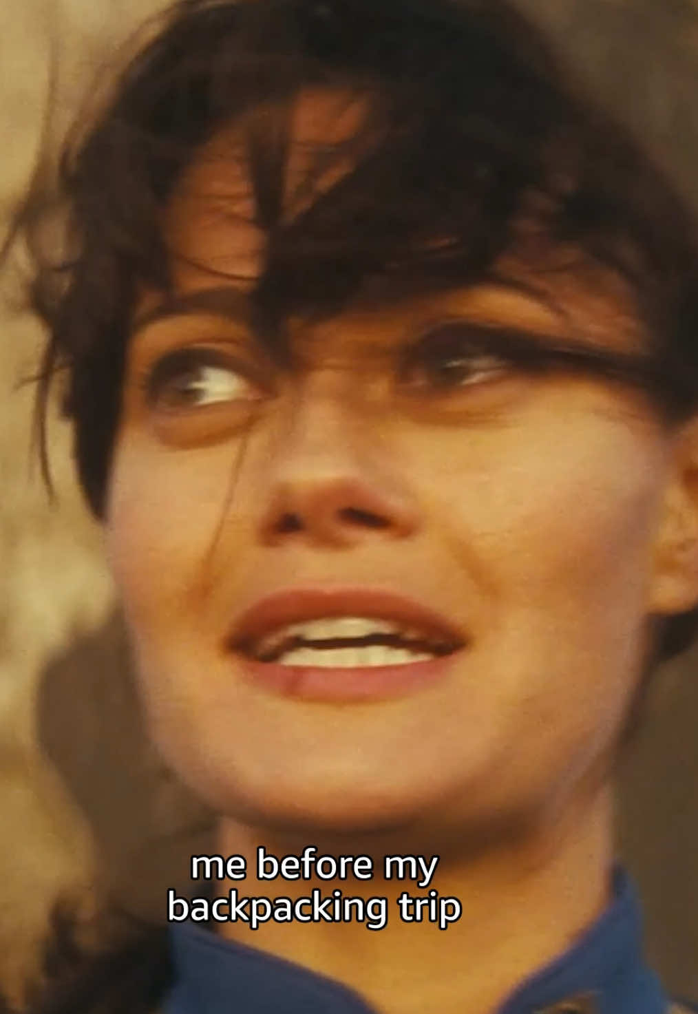 A post by @primevideo on TikTok caption: That post-Wasteland glow. #Fallout #EllaPurnell #PrimeVideo #FalloutPV #TrendPV #BackpackingPV #BackpackingLife #TravelGlow 