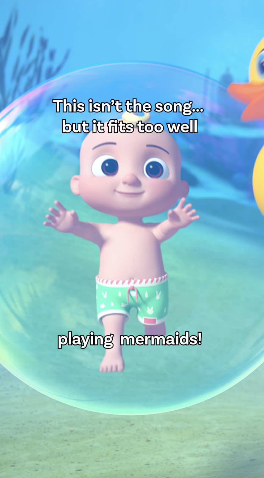 A post by @cocomelon on TikTok caption: Playing mermaids! 🌊 This song hijacked the wrong video, and now it lives here...@Little Angel Kids 👀 #Mermaid #Summer #SummerHit 