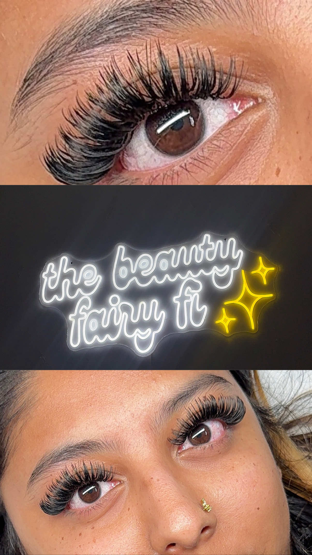 A post by @prettyluhtiinnaa on TikTok caption: Wet Set 🤩 Book Now @thebeautyfairyfi🧚🏽‍♀️  #lashes #queensny #cateyes #lashesoftiktok #fluffylashes #fyp #supportsmallbusiness #lashesofinstagram #wetlashes #nyc #lashtech 