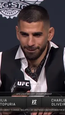 A post by @ufc on TikTok caption: Ilia is not interested in any questions regarding Islam Makhachev 😬 #ufc #mma #iliatopuria #islammakhachev 