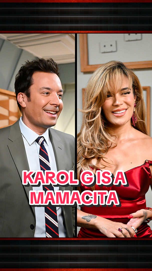 A post by @fallontonight on TikTok caption: @Karol G is a mamacita 🧡 #FallonTonight #TonightShow #KarolG #KarolGonFallon #Papacito #Tropicoqueta #LoveIsland #JimmyFallon   