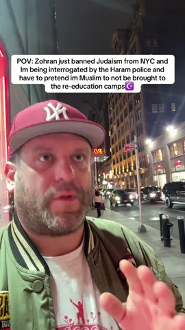 A post by @jacobbergeractor on TikTok caption: The year is 2026 and Zohran has banned all non-Muslims from nyc so i have to pretend😎