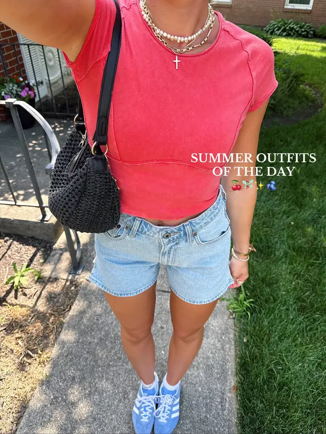 A post by @lily.mags on TikTok caption: Summer outfits I wore in a day and where they’re from 🍒🧚🏼‍♀️🌼🫐 #outfitsoftheday #dailyoutfitinspo #cuteoutfits #summeroutfits #whatiworetoday 
