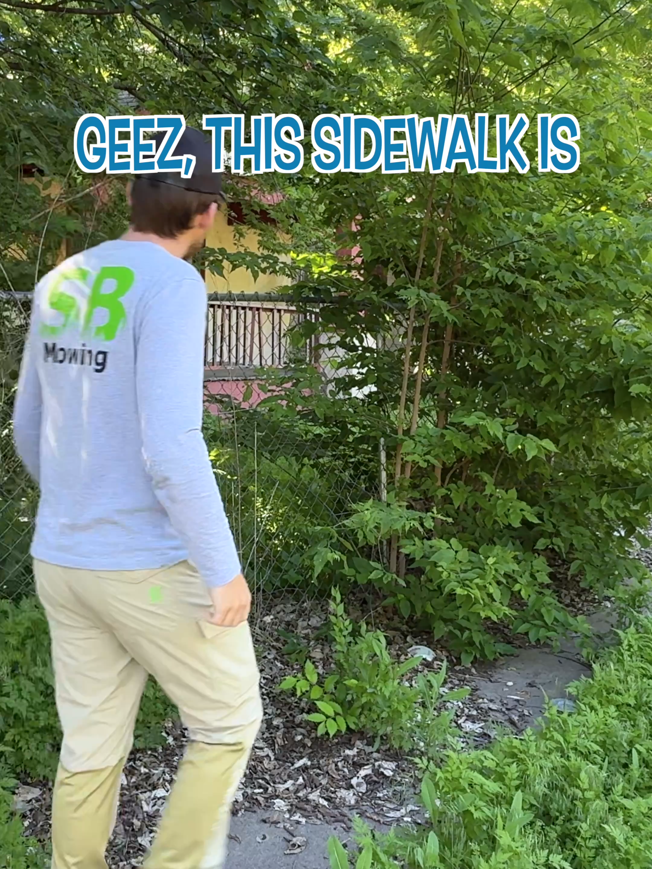 A post by @sbmowing on TikTok caption: People had to STEP INTO TRAFFIC just to get by this house #mowing #edging #cleanup #asmr #satisfying #sbmowing #cleaning #overgrownyard #fyp #fypシ #viral #viralvideo #transformation #overgrown #maruyama #badboymowers #muckboots