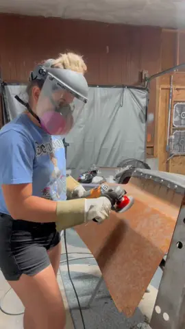 A post by @wander1ustgypsy on TikTok caption: Can’t wait for this to be out of the shop  #1950chevrolet #automotive #bodywork #femaletech 
