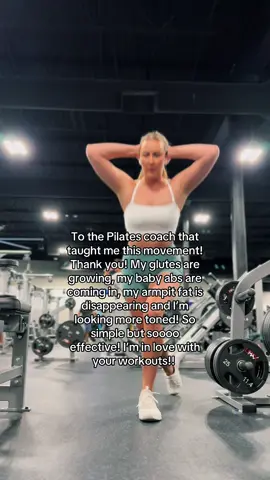 A post by @julesfitfromladder on TikTok caption: Try her workouts for free! Link in bio 🔥 loving my results! #dumbbell #abworkout #transformation #toned #fitnessmotivation #fitness #deepcore #tonedarms #dumbbellworkout #deepcoreexercises #abs #workouttransformation #fittok #pilates #pilatesworkout 