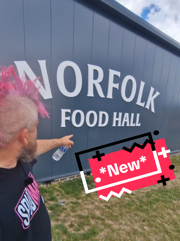 A post by @spudarmy on TikTok caption: *New* Norfolk Food Hall! Last video in Norfolk! #spudman #norfolkshow #foodhall 