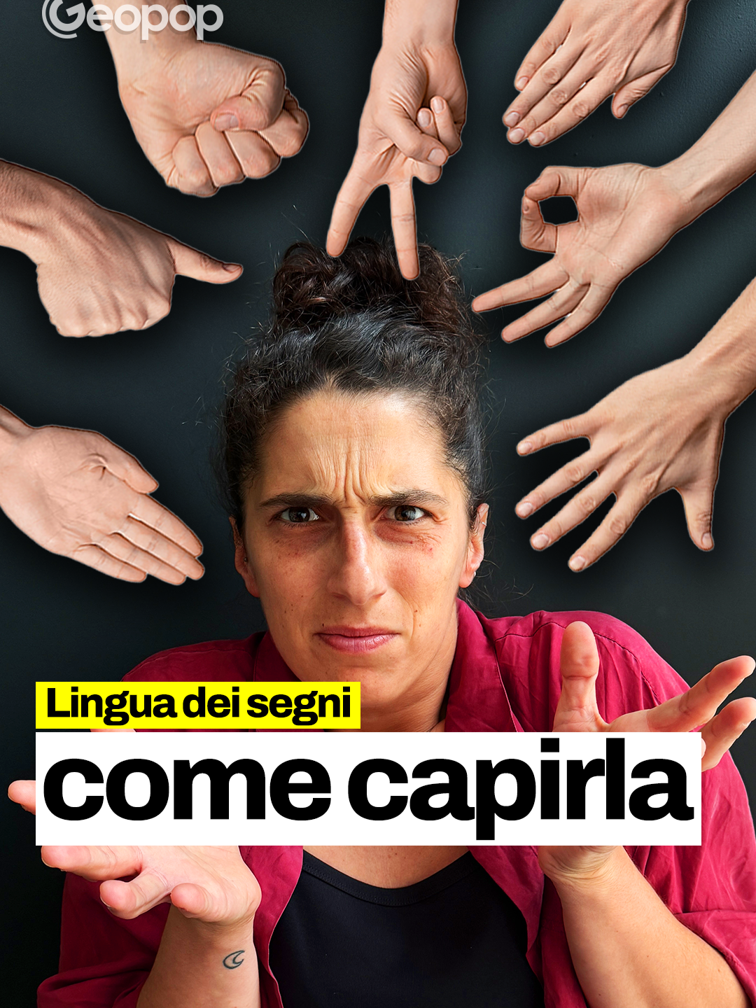 A post by @geopop on TikTok caption: In Italia, circa 40 mila persone sorde e sordocieche utilizzano la LIS, la Lingua dei Segni Italiana. Ma come funziona questa lingua? Ce lo spiega Meribì  @legadelfilodoro  ##geopop #imparacongeopop #linguadeisegniitaliana
