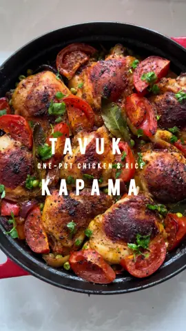 A post by @melizcooks on TikTok caption: Tavuk Kapama (One-Pot Chicken & Rice): Happy 1st birthday to my second instant Sunday Times Bestselling book baby! 🥳🫶🏼💕💜💙🧿 Full recipe in Dinner Tonight and a slightly different version on my blog.  Serves 4-6  Prep: 15 minutes Cook: 1½ hours 250g (9oz) easy-cook long grain white rice 3 tbsp olive oil 1 tsp pul biber (Aleppo pepper/ Turkish red pepper flakes) 1 tsp smoked paprika 1 tsp dried oregano 1/4 tsp ground cumin 2 tbsp tatlı biber salçası (Turkish sweet (mild) red pepper paste) 2 brown onions, peeled and quartered 1 large red, green, orange or yellow pepper, deseeded and roughly chopped 6 garlic cloves, peeled and bashed 8 large, whole chicken thighs 1 tsp sea salt flakes 3/4 tsp coarse black pepper 1 chicken stock cube + 600ml (1pt) boiling hot water OR 600ml chicken broth  100g (3½oz) frozen peas 3 bay leaves 1 unwaxed lemon, cut into 6 wedges 2 tomatoes, halved and thickly sliced To garnish: Finely chopped fresh flat leaf parsley #melizcooks #tavukkapama #easydinner #chicken #rice #reels #recipe #recipereels #fyp 