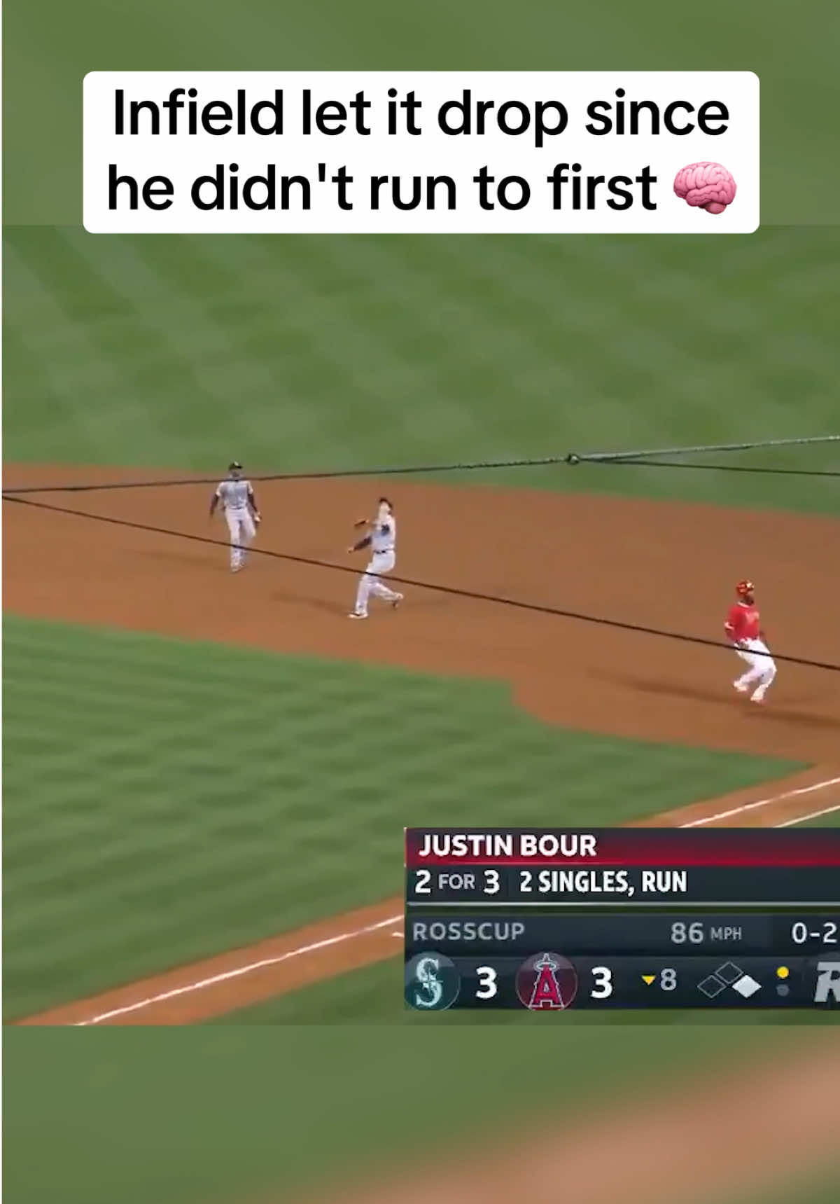 A post by @espnatbat on TikTok caption: Three it to 2nd, then 1st, in order to get the double play 🤯 #mlb #baseball #smart 