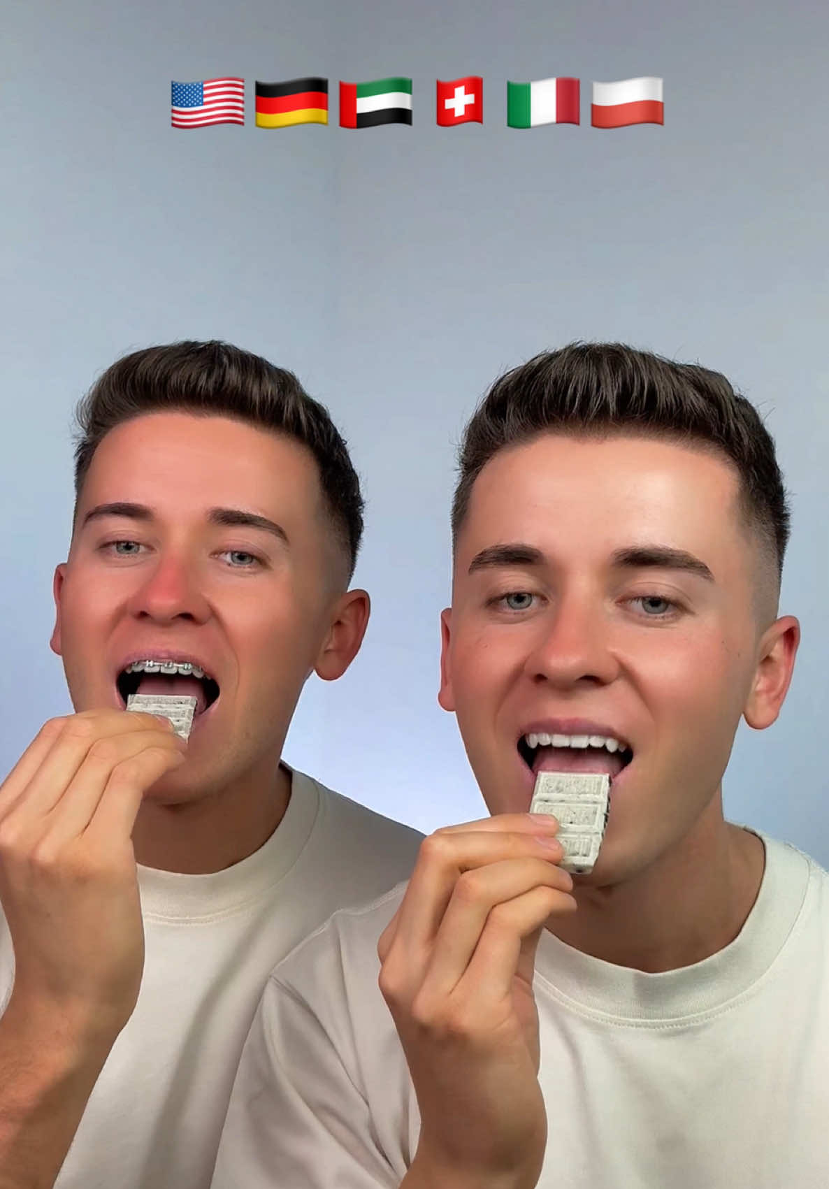 A post by @twinsstylee on TikTok caption: Let’s test some chocolates together ❤️ 🥰  Przetestujcie razem z nami czekolady z różnych krajów 🤤 What should we try next? 😋