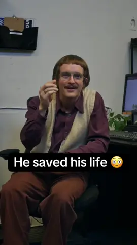 A post by @renshawjay on TikTok caption: What a hero 👀 w/ @kielkennedy  #chit #lifesaver #sketchcomedy #pov #theoffice 