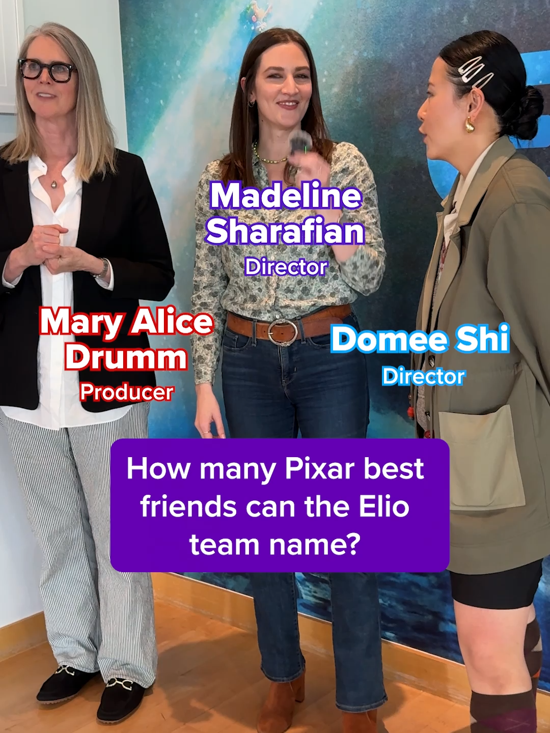 A post by @pixar on TikTok caption: #Elio filmmakers = certified Pixar BFF experts 💫