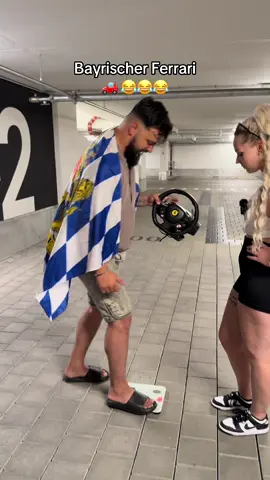 A post by @saintskye_ on TikTok caption: Bayrischer Ferrari 🚗 😂 @samy 🩵 #bayern #bayrisch #dialekt #comedy