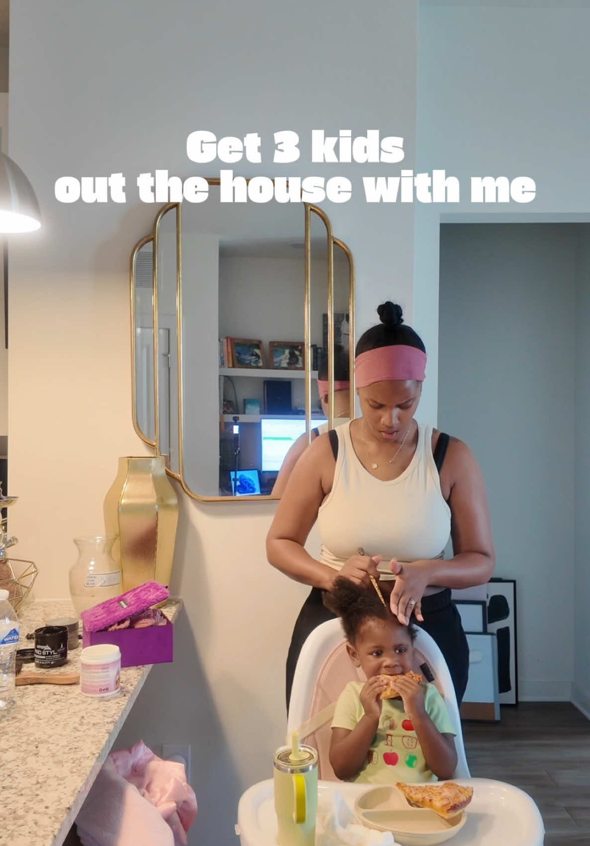 A post by @nikijayy7 on TikTok caption: Getting out the house is just different when you have three kids 😅 #fyp #momof3 #momlife #postpartum 