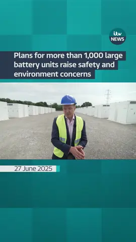 A post by @itvnews on TikTok caption: Research for ITV News reveals that energy firms are planning more than 1000 large scale battery units across the UK, but this comes with safety and environmental objections from communities. #itvnews 