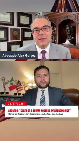 A post by @benjaminzamoratv on TikTok caption: 🚨Abogado Alex Gálvez dice que la Corte Suprema le dio al presidente Trump poderes extraordinarios que no ha tenido ningún presidente. 