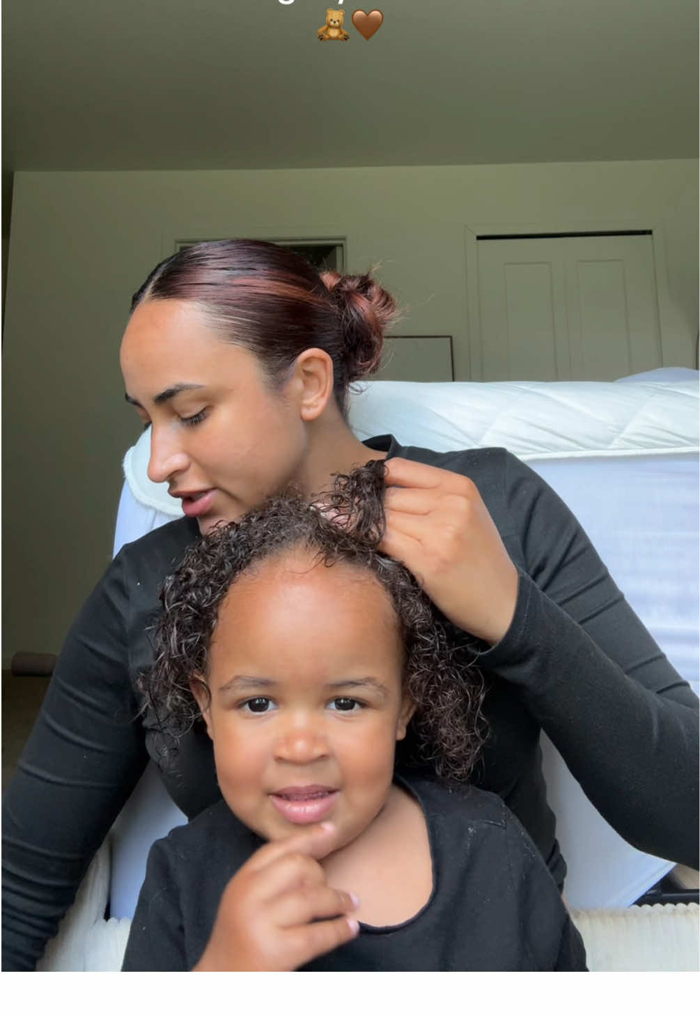 A post by @morganbaiiley on TikTok caption: doing Gigis hair to go swimming !!! missed u guys🤎🤎🥷🥷 #morganbaiiley #hairtok #geegerweegerfeeger #babyhair #babytalk #toddlermom #sahm #fyp 