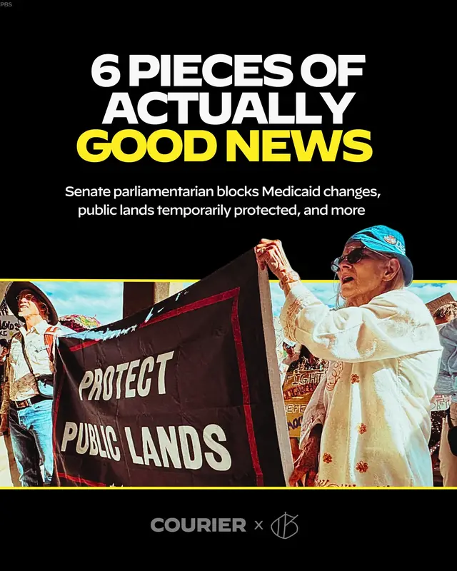 A post by @couriernewsroom on TikTok caption: 6 pieces of ACTUALLY good news from this week ➡️