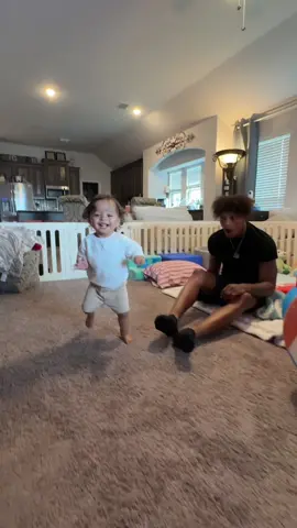A post by @makayla.domagalski1 on TikTok caption: We are both speechless!😱 WE CANT BELIEVE HE DECIDED TO WALK TODAY! Our baby is getting so big🥹❤️ #fyp #Love #fun #viral #relatable #trending #Relationship #happy #funny #cute #family #fun #firststeps #baby #reality  