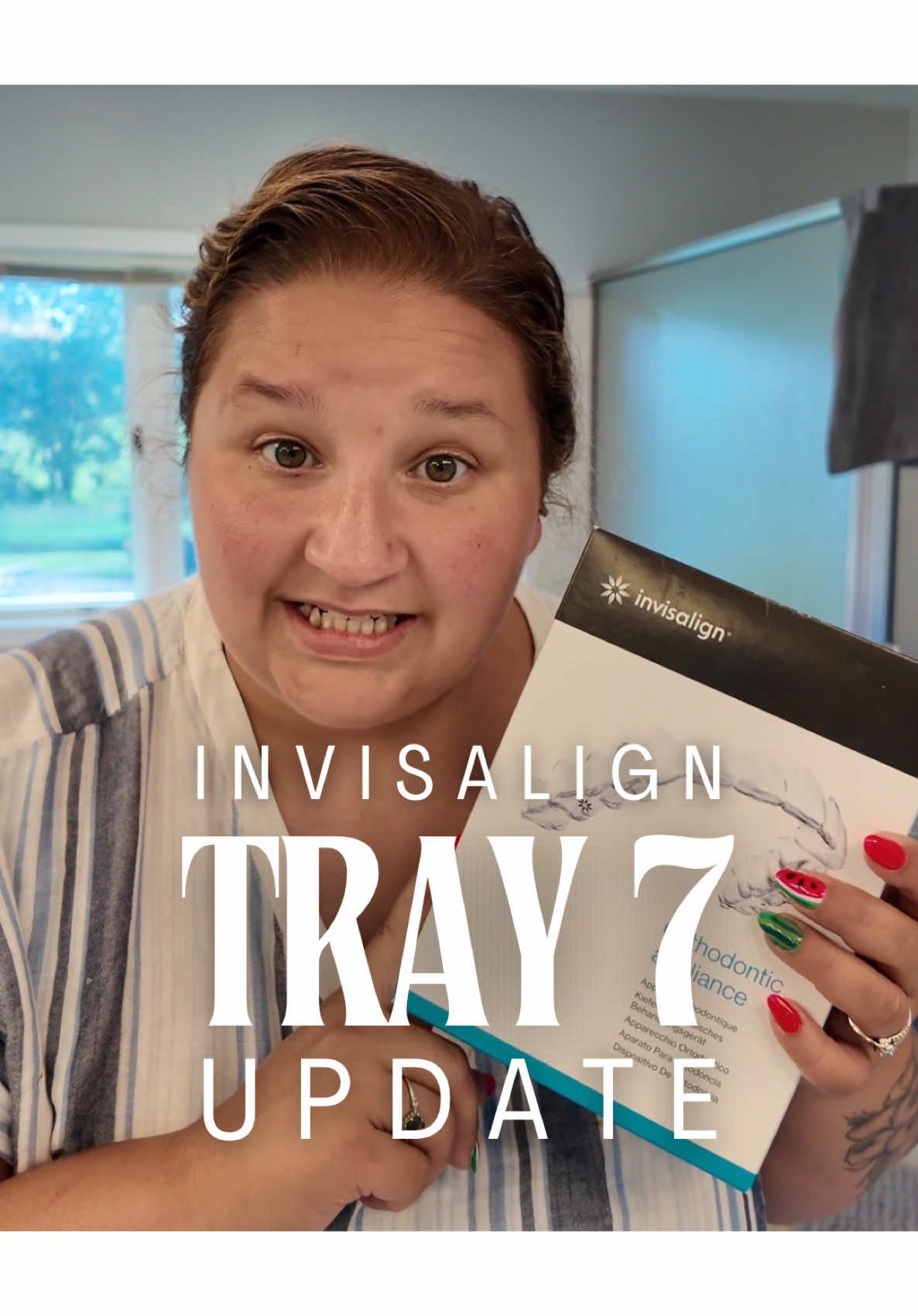 A post by @applesauceandadhd on TikTok caption: Officially on tray 7 of 19 — not quite halfway there, and honestly not sure if I’m *really* seeing a difference yet… but this tray did *not* go on easy 😩 I peeked ahead (because of course I did) and if all goes to plan, by the end of August my teeth should be looking pretty straight. Here’s to hoping 🤞🦷✨ #InvisalignJourney #TrayChangeDay #AlignerStruggles #InvisalignLife #SlowProgressIsStillProgress #NotQuiteHalfway #SmileWorkInProgress #InvisibleBraces #StraightTeethInSight #RealTalkSmileEdition #InvisalignTray7 #HonestInvisalignUpdate