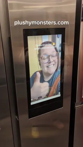 A post by @plushymonsters on TikTok caption: We drove to Casper, where David found a fridge with a screen in it. He put my face on the screen. He thought it was hilarious. 😆 That's pretty much it! Just thought you should know! 😁 #plushymonsters 