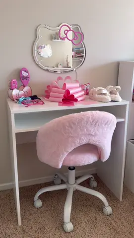 A post by @melissa_fakler on TikTok caption: Set up the cutest Hello Kitty vanity for my niece 🎀🐱💖 #birthday #birthdaysurprise #birthdaygirl #hellokitty  #organizedhome #asmr #asmrsounds #vlog #diml #dailyvlog #lifestyle #aesthetic #vanitygoals 