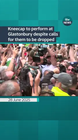A post by @itvnews on TikTok caption: Kneecap will perform at Glastonbury later today, despite calls by some politicians for them to be dropped from the lineup #itvnews #glastonbury #kneecap