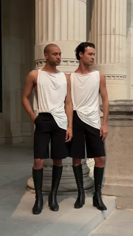 A post by @theoandremy on TikTok caption: Built like marble, dressed like legends.. do you like this look ? Tops from @Jacquemus via @Mytheresa #ootd #matchingoutfits #fashion #theoandremy 