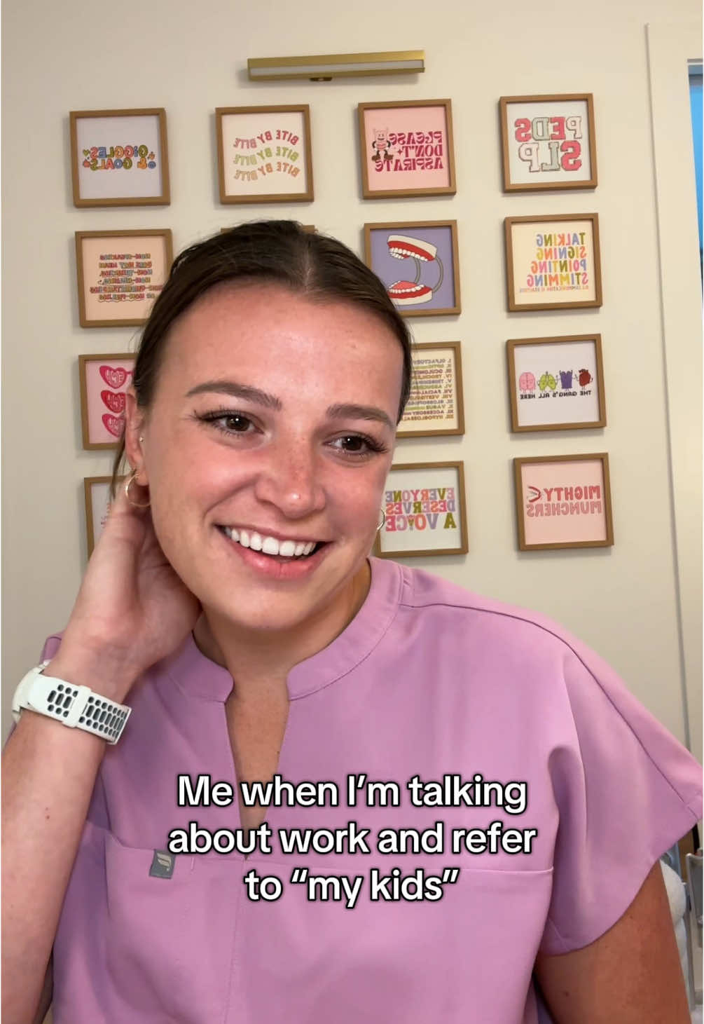 A post by @peds_slp on TikTok caption: Usually use “client” when I am referring to a parent/caregiver but the children are my babies 🥹  #slp #parenting #viralvideo #funnyvideo #childcare #babiesoftiktok #teachersoftiktok #foryourpage #lovemyjob #slp #relatable #daycare 