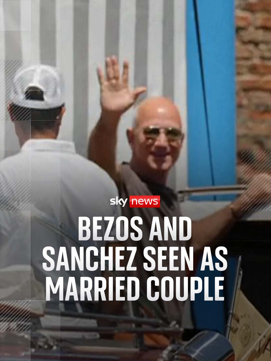 A post by @skynews on TikTok caption: #JeffBezos and #LaurenSanchez step onto a boat in #Venice hours after their wedding which took place on Friday