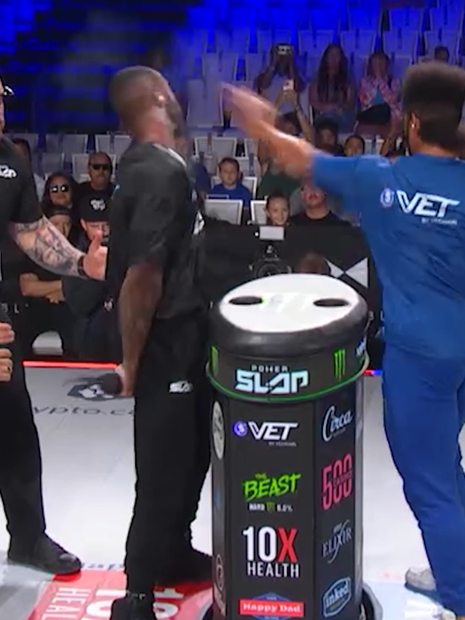 A post by @powerslap on TikTok caption: @stuntmarshall making a statement in his debut 💪 Rewatch all the action from $VET #PowerSlap13 NOW on YouTube