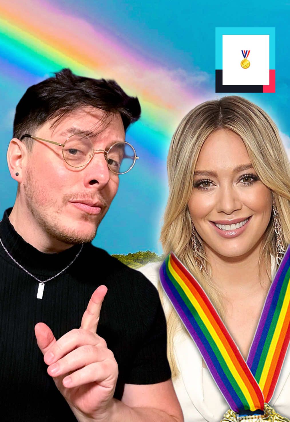A post by @thomassanders on TikTok caption: NEW VIDEO: “People I Think Are HONORARY Gays” 🏅 (Link to full video up in my bio! ☝️) #comedy #lgbt #award #jenniferlawrence #stanleytucci #ryanseacrest 
