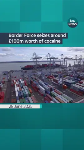 A post by @itvnews on TikTok caption: Border Force seizes almost 2.5 tonnes of cocaine from a ship arriving from Panama - it had an estimated street value of £100 million #itvnews 