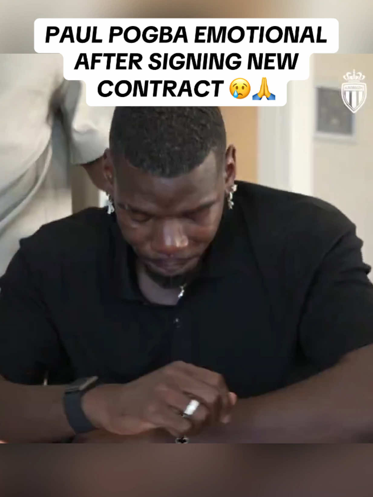 A post by @ftbl on TikTok caption: Paul Pogba got very emotional signing his contract for AS Monaco, glad to see him back 🙏🇫🇷 @AS Monaco 🙏❤️ #soccer #football #footballtiktok 