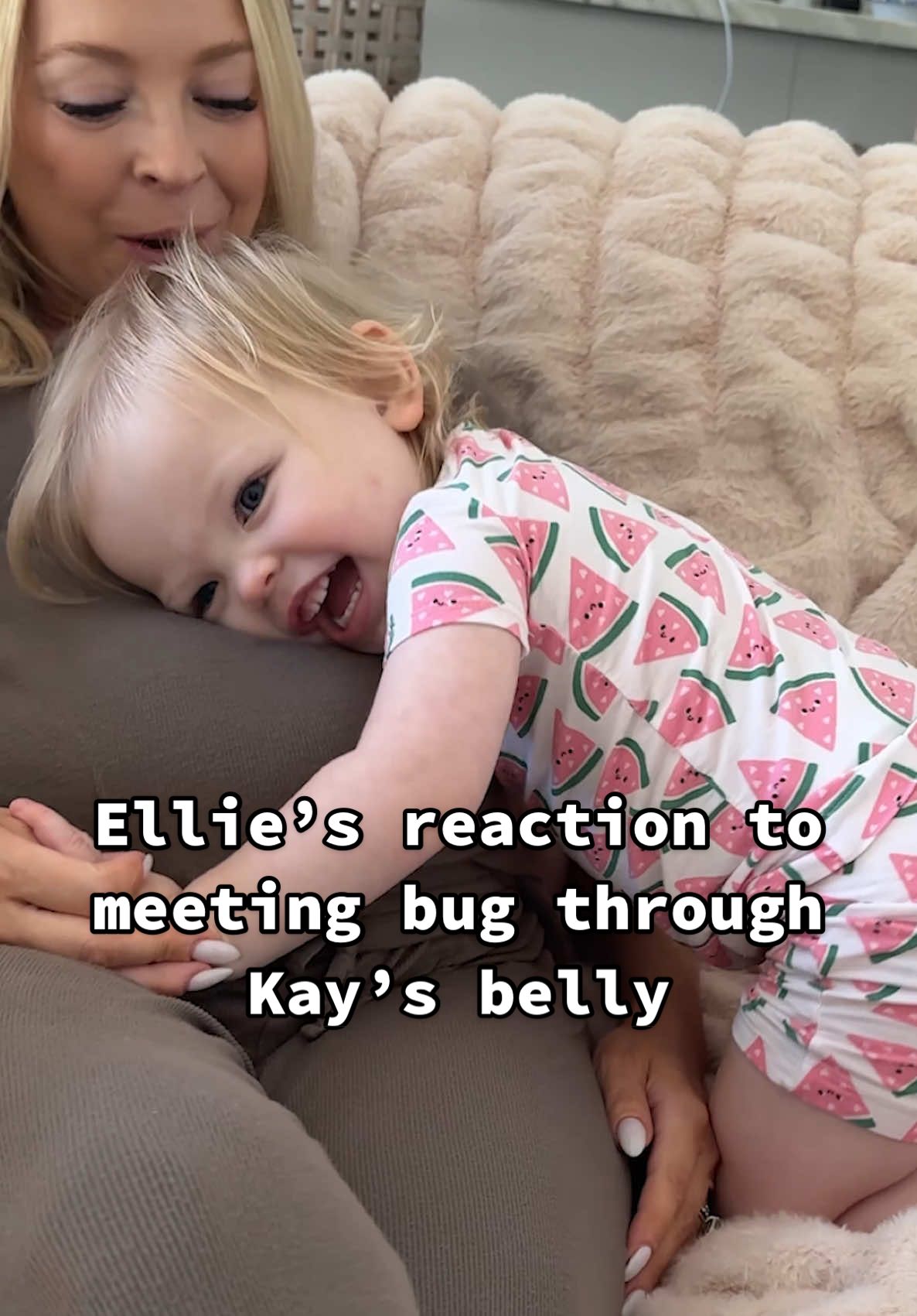 A post by @kayandtayofficial on TikTok caption: Ellie got the zoomies after she felt bug kicking! 🥹😂 backstory ::: Bug has been kicking more and more, and while Kay and Ellie were playing, Bug started up kicking. Kay let Ellie feel for bugs kicks, and that made Ellie so excited! 🩷 She got so hyper and happy whenever she would feel the kicks! We aren’t super sure if she understands if there is a baby in there, but she at least knows that something special is happening in Kay’s belly! She kicked some more. And Ellie started to talk to bug calling her “little sissy” 🥹 I can’t wait for Ellie to finally meet bug, because I think she is going to love being a big sister to her! 🩷 #kayandtayofficial #couples #relationships #pregnant #postpartum 