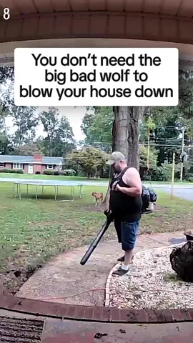 A post by @afvofficial on TikTok caption: That leaf blower huffed and puffed 😅 #afv #fail #funny