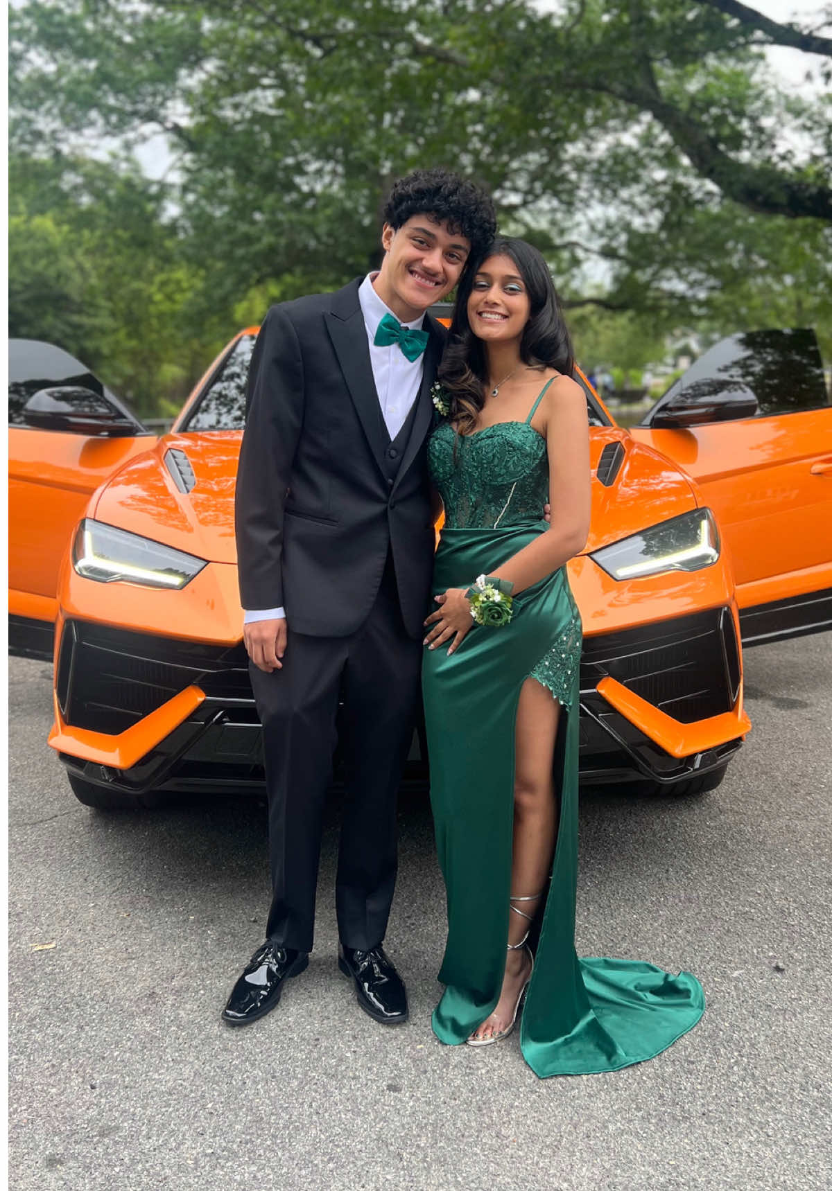 A post by @jesziikah on TikTok caption: My First Born’s Prom.🤵🏻‍♂️ #foryou #fypシ #prom #prom2025 #lamborghini #lambo #lamborghiniurus #UrusS #dominican #puertorican #BaldwinProm #BaldwinNY #chauffeur #sexychauffee #viral #trending 