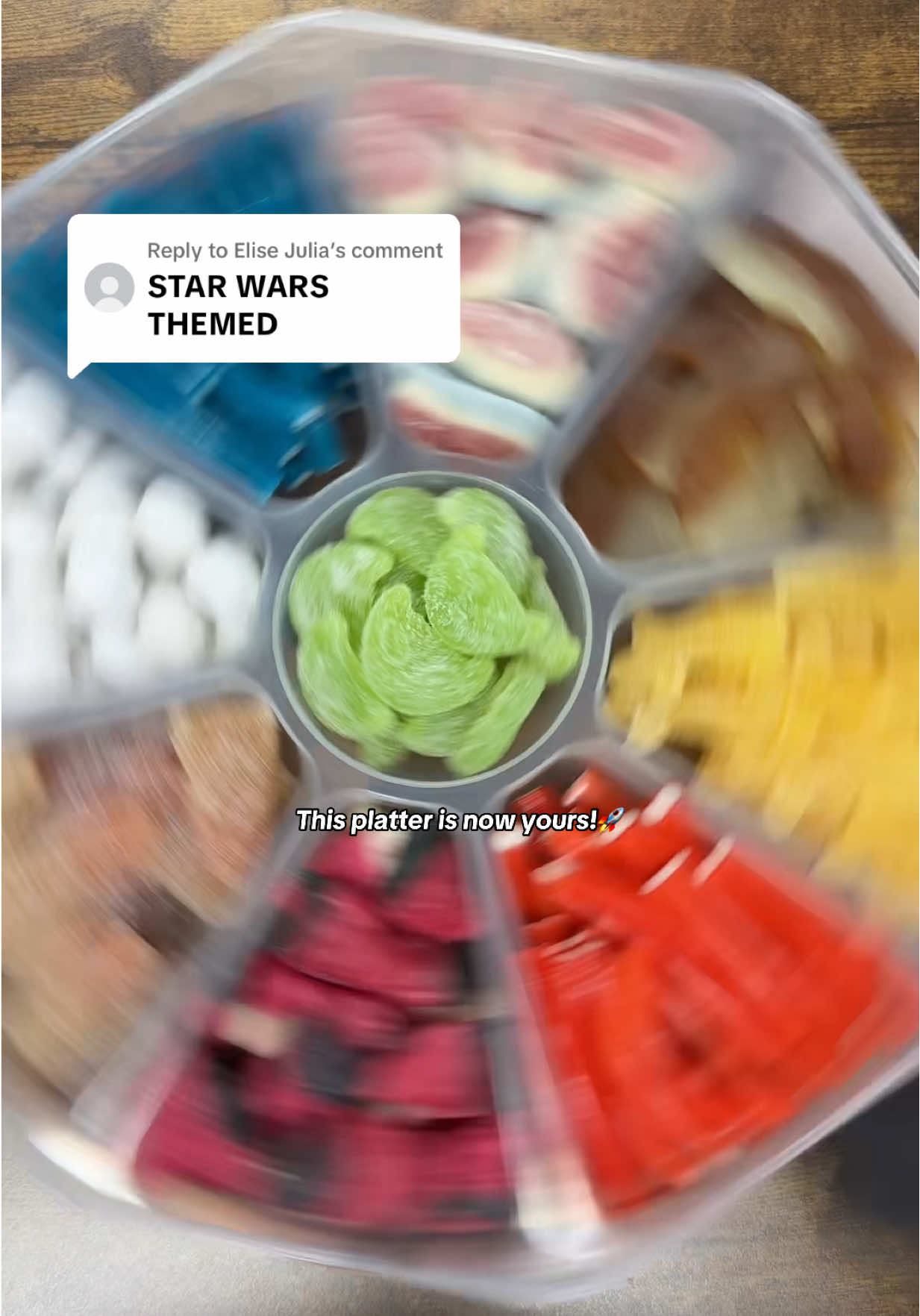 A post by @poppincandyofficial on TikTok caption: Replying to @Elise Julia Star Wars Platter🚀 #starwars #candy 