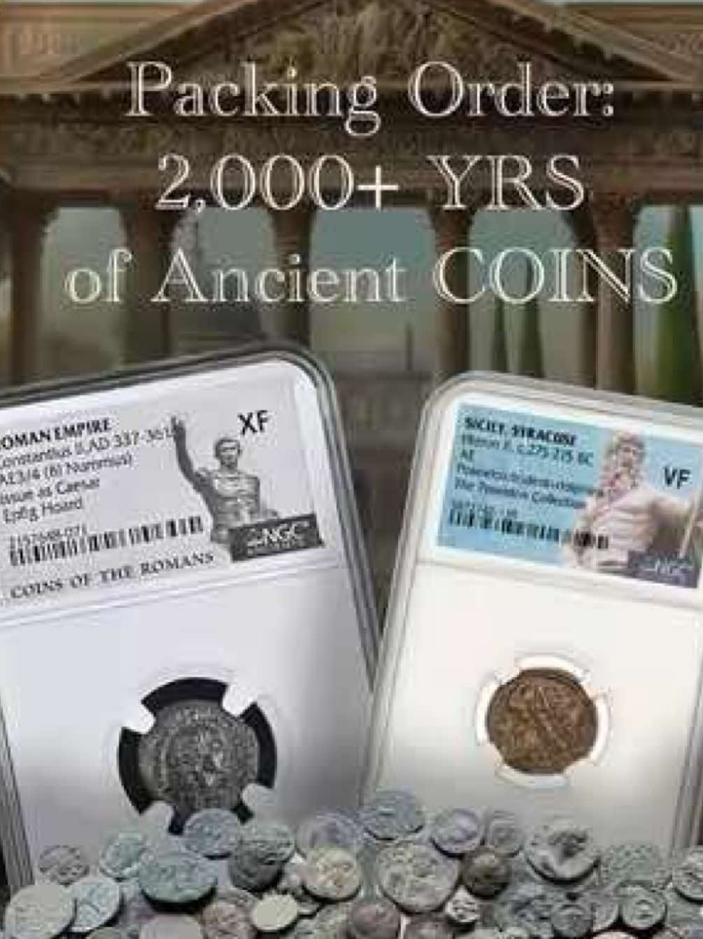 A post by @bullionshark on TikTok caption: Ancient mail call 📦🪙✨ From Byzantium to Rome to ancient Syracuse… Imagine holding 2,000+ years of history in your hand.” Which empire would you want in your collection? 👇 #ancientcoins #coincollecting #numismatics #romancoins #byzantinecoins #historylovers #coincollector #ancienthistory #ngcancients #mailday