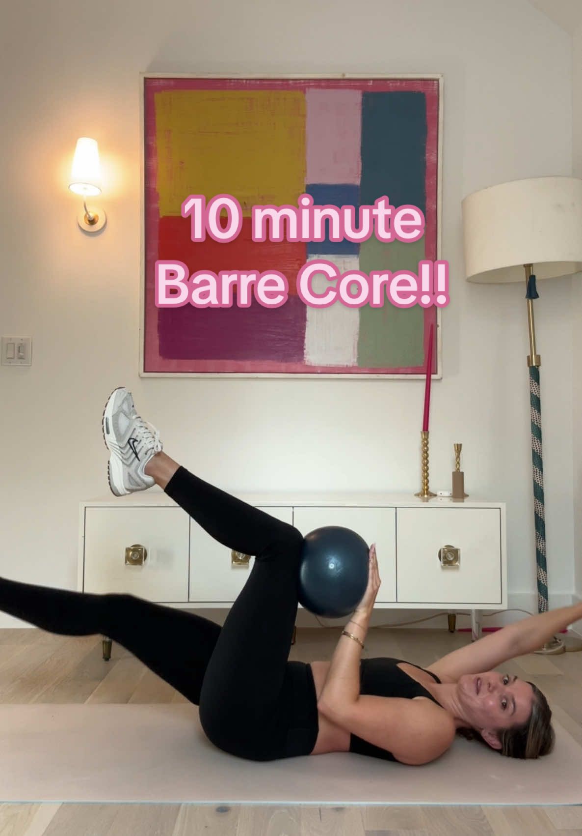 A post by @jennapalek on TikTok caption: 10 minute barre core!! Like & save for the next time you need an at home workout that burnssss!!! 