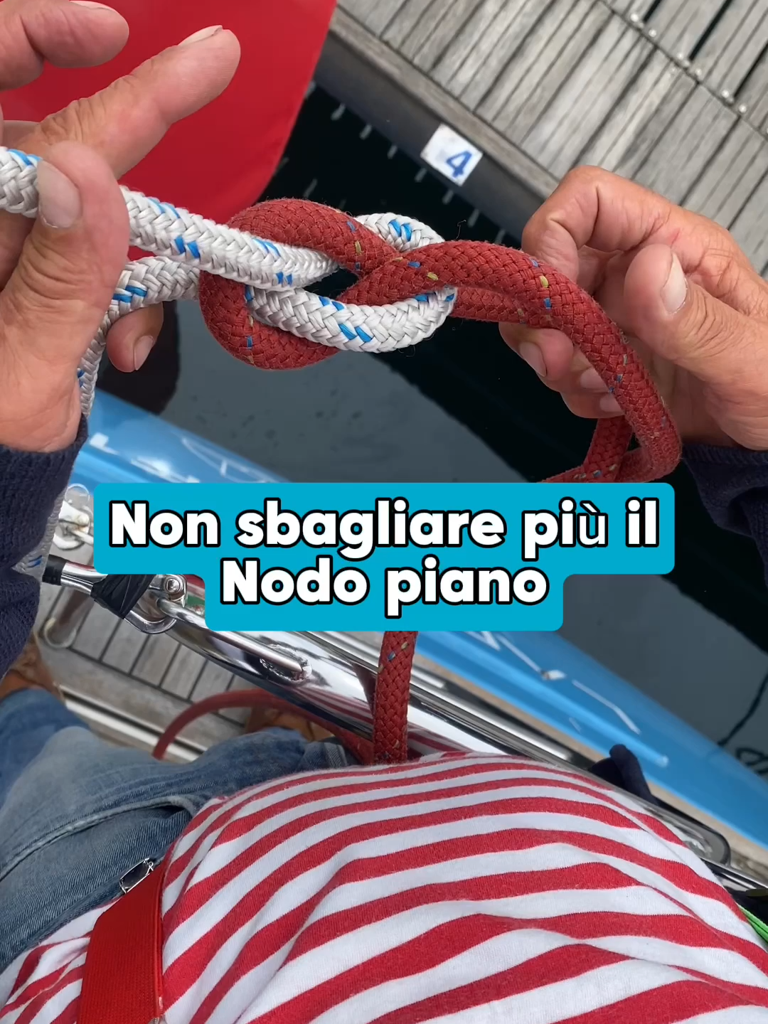 A post by @beppe.veirana on TikTok caption: Se vuoi superare l’esame della patente nautica, non puoi non conoscere il nodo piano. 🪢 Ma soprattutto non puoi sbagliarlo, se non vuoi fare brutta figura. 🫏 Imparalo in meno di 10 secondi con questo video. 👉🏻 E poi seguimi che ti consiglio!