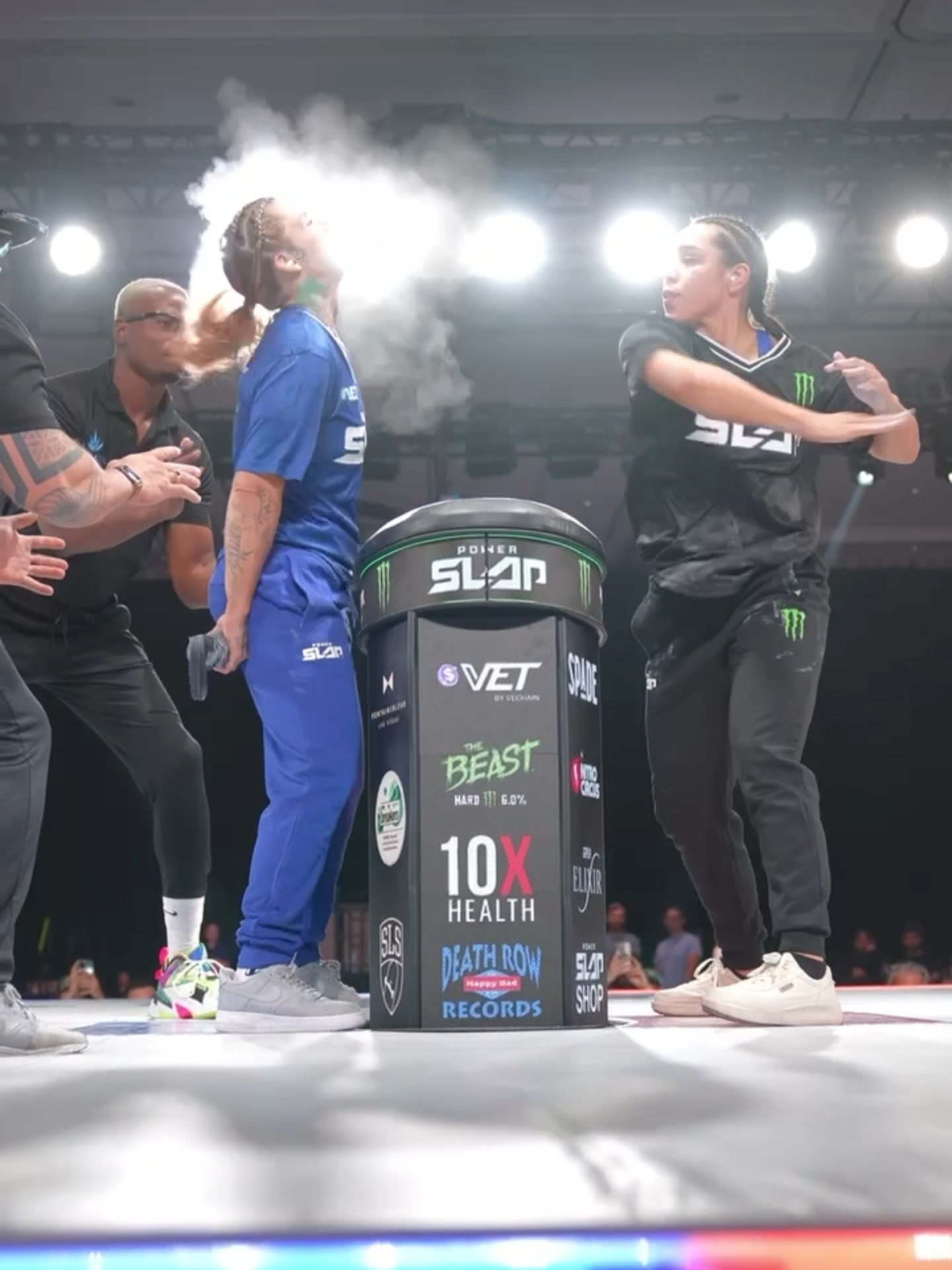 A post by @powerslap on TikTok caption: 5 Slaps. 5 KOs. 😳 Rewatch all the action from $VET #PowerSlap13 NOW on YouTube 📺